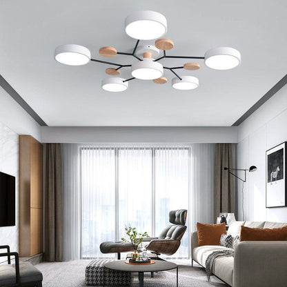 Contemporary Scandinavian Round Molecule Branch Design LED Semi-Flush Mount Ceiling Light For Living Room