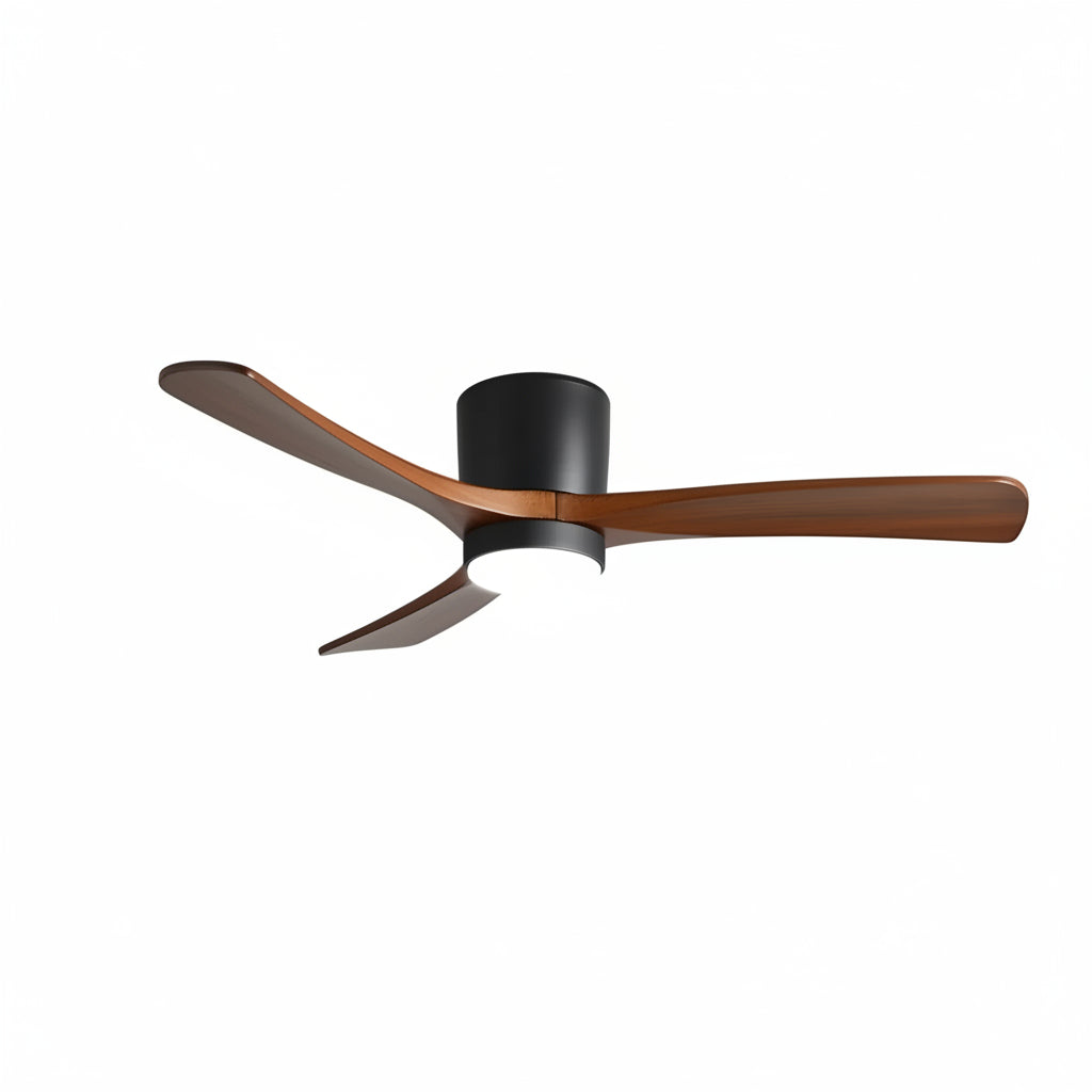 Ceiling fan with wooden blades on a white background