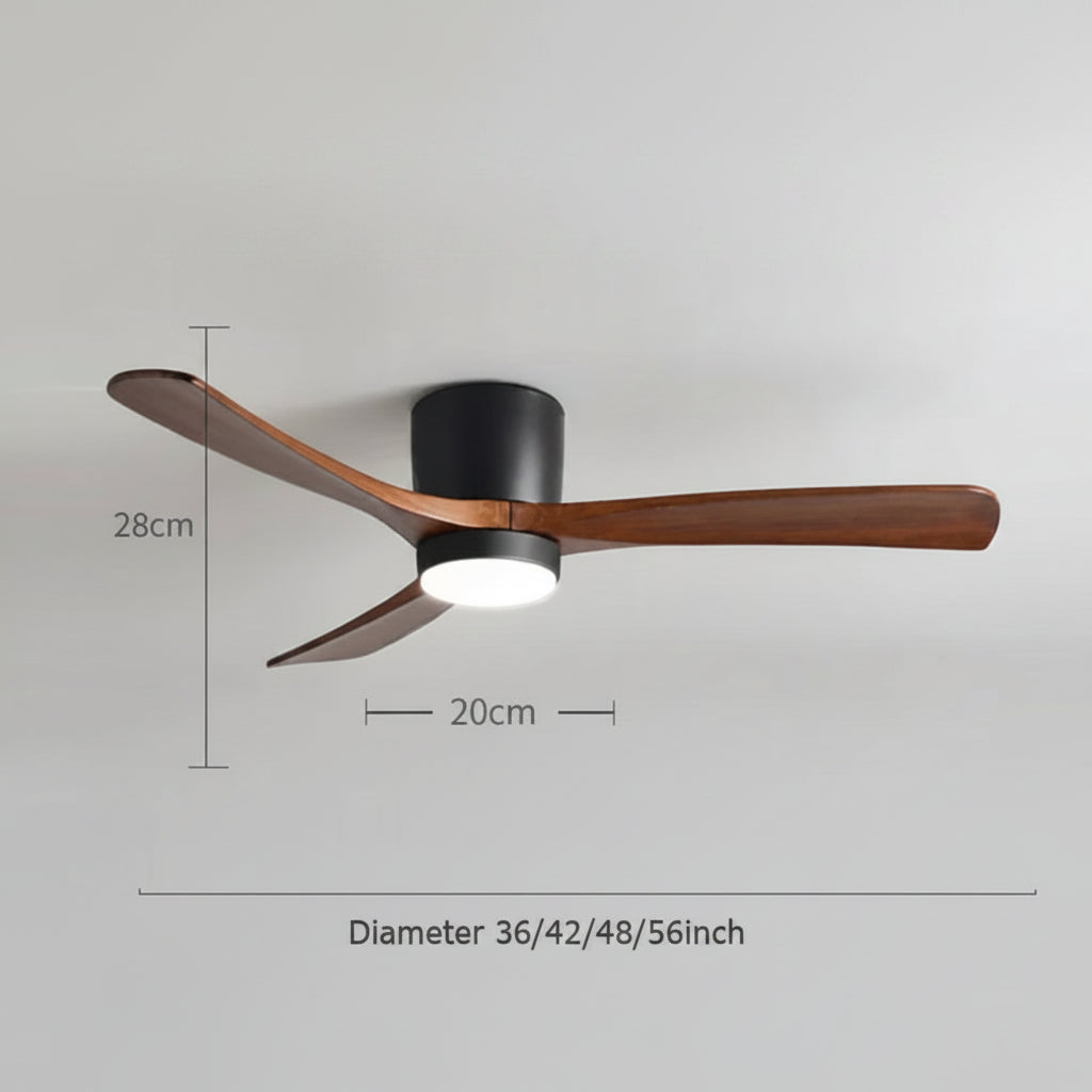 Ceiling fan with dimensions on a gray background