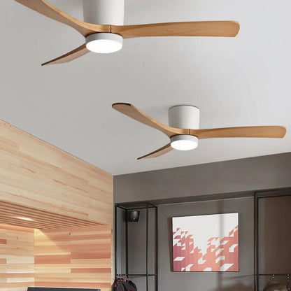 Modern ceiling fans in a room with wooden walls and a TV.